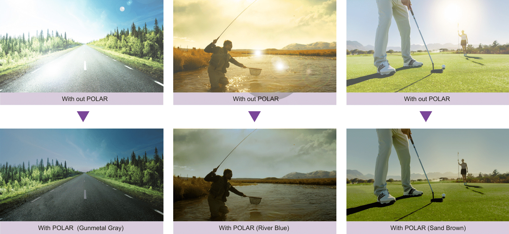 Images showing wiht and without the polar lenses